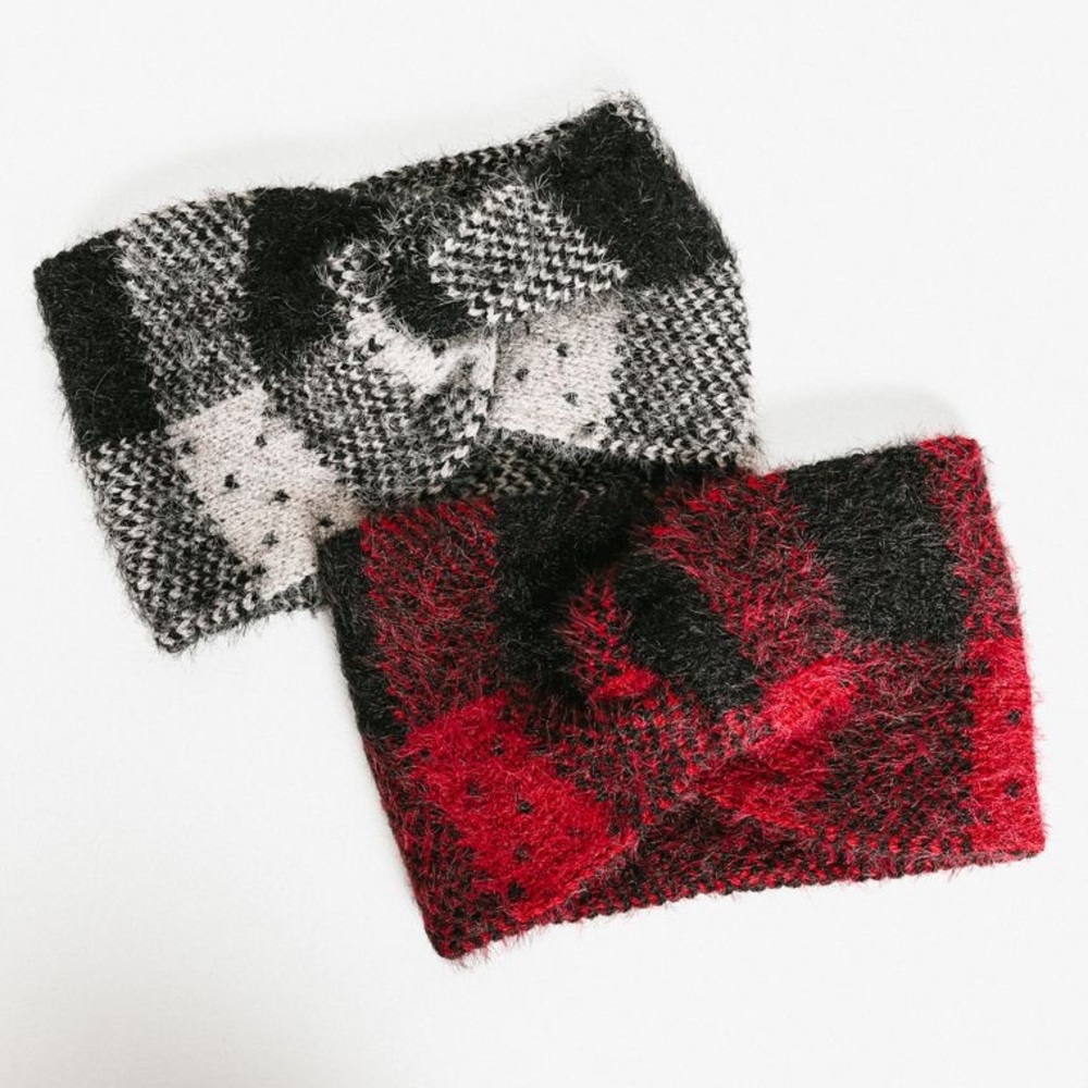 Buffalo plaid twist headbands